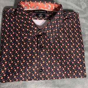 Paul Fredrick Men's Black and Orange Patterned Shirt
